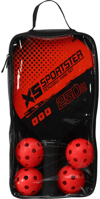 XS SPORTSTER 匹克球精裝套組 球拍 2個 + 球 4顆 + 收納袋, 激情紅, 1組