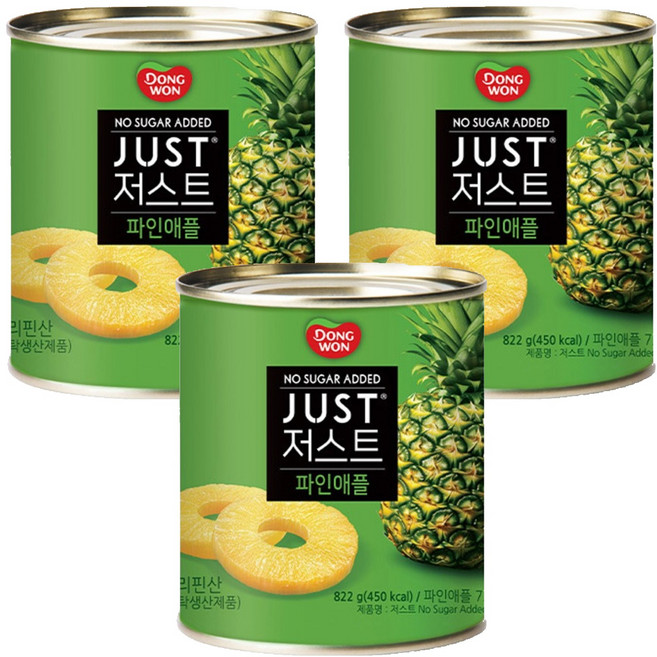 동원 JUST 저스트 노슈가 파인애플 통조림, 3개, 822g