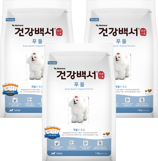 뉴트리나건강백서 강아지 기능성 사료, 푸들, 1.2kg, 3개
