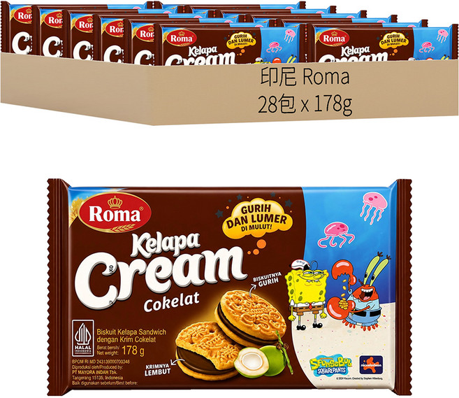 印尼 Roma Kelapa Cream Cokelat 餅乾, 178g, 28包