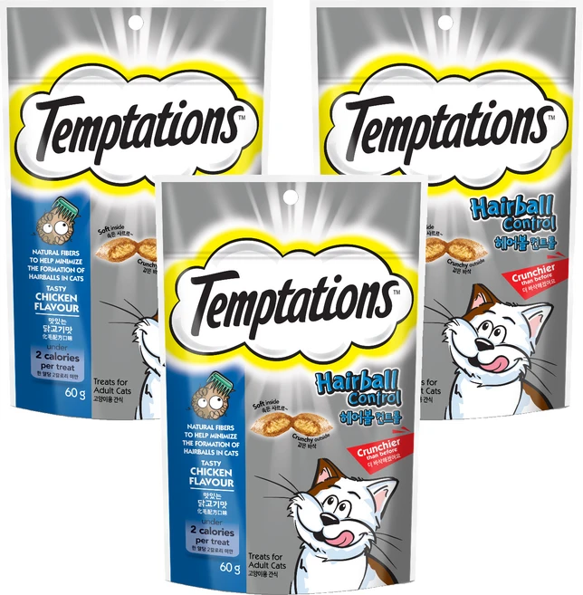 템테이션 고양이 헤어볼 컨트롤 스낵, 닭고기맛, 60g, 3개 - 쿠팡