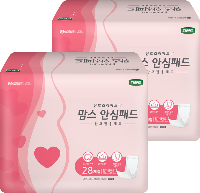 디펜드맘스여성용 안심패드 산모전용패드, 일자형 (20x53cm), 28개입, 2개