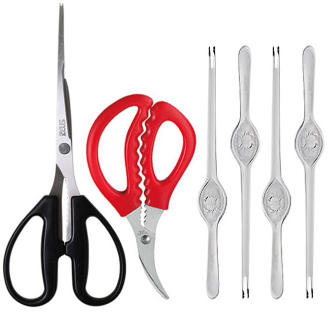 제우스 게살 가위 + 새우 가위 색상 랜덤발 + 게살 포크 4p 세트, 혼합색상, 1세트