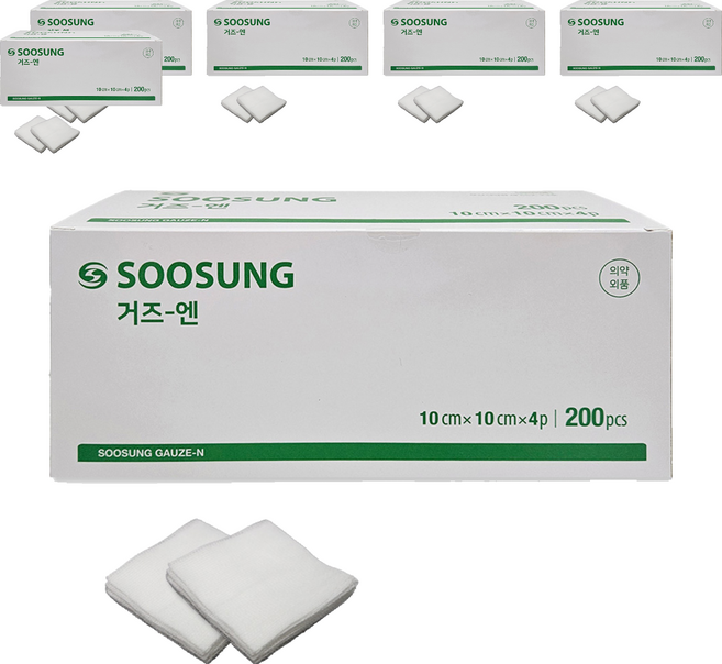 수성 거즈 엔 10 x 10 cm 4겹, 200매, 6개