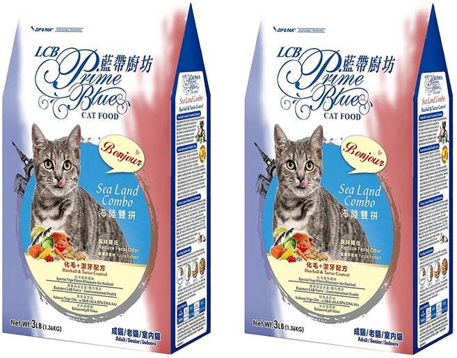 LCB 藍帶廚坊 成貓/老貓/室內貓 海陸雙拼 乾飼料, 化毛 + 潔牙配方, 1.36kg, 2袋