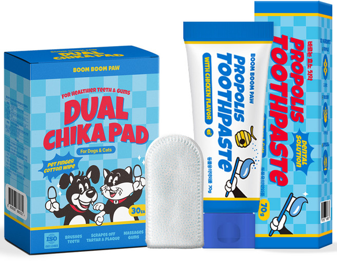 붐붐포 반려동물 손가락 일회용 치카패드 30p + 치약 70g, 1세트