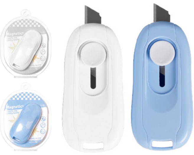 봄아리 자석 택배 언박싱 미니 커터칼 2종 세트, 화이트 + 블루, 1세트