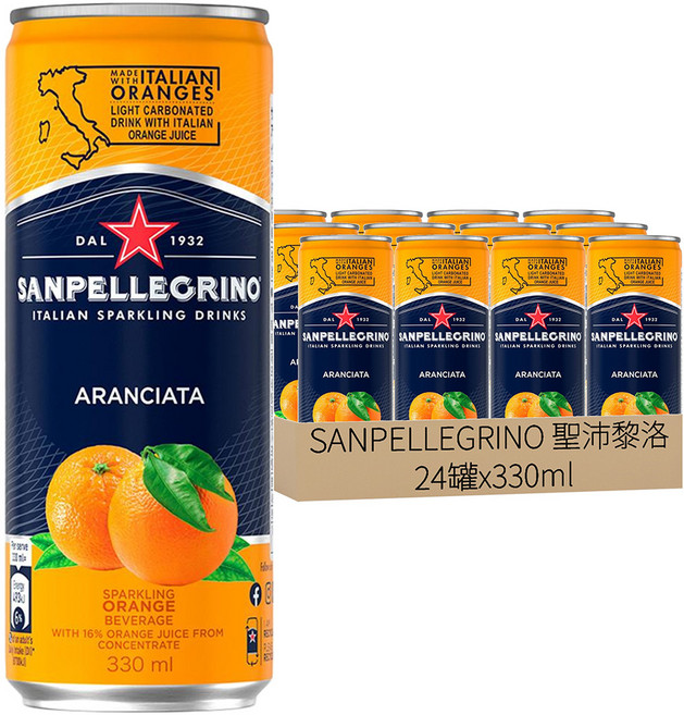 SANPELLEGRINO 聖沛黎洛 氣泡水果飲料, 330ml, 24個