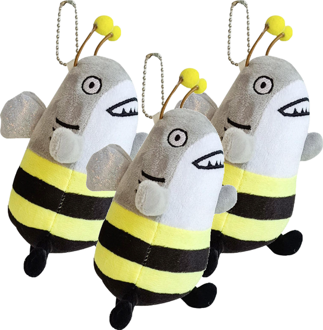 鯊bee 鯊魚蜜蜂吊飾 短毛絨+PP棉填充 鑰匙圈, 鯊bee吊飾 灰色 + 黃色 +黑色, 3個, 13cm