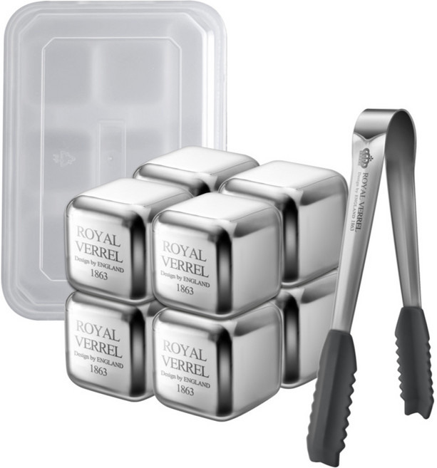 ROYALVERREL 不鏽鋼冰塊 8顆+夾子+收納盒組, 1套
