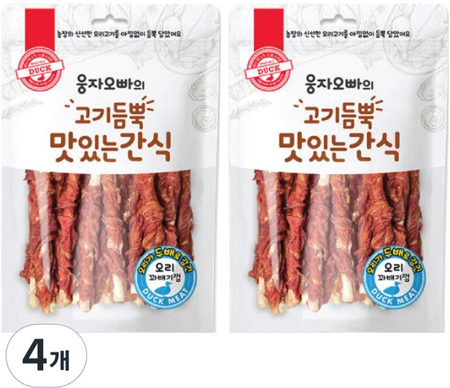 펫스토리 강아지 웅자오빠의 맛있는간식 오리꽈배기껌, 210g, 4개 - 쿠팡