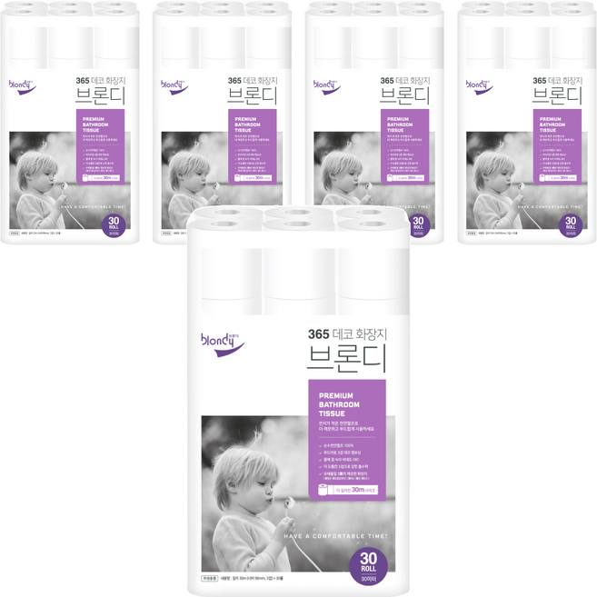 브론디 365 데코 화장지 30m, 30롤, 5개