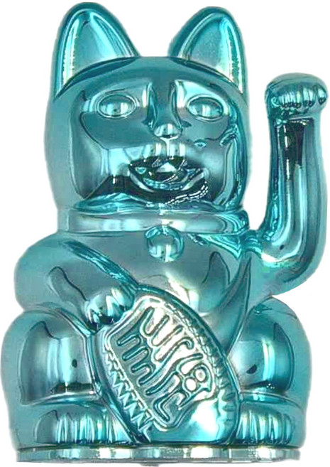 Mini Lucky Cats 迷你幸運繽紛自動招手招財貓, 水藍色