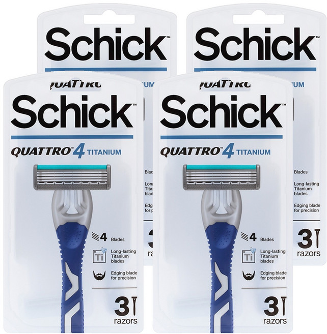 쉬크 쿼트로 4 티타늄 휴대용 면도기, 4개, 3개입