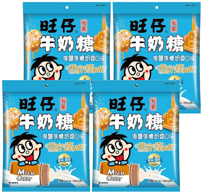 旺旺 旺仔牛奶糖 海鹽焦糖奶霜口味, 4包, 100g