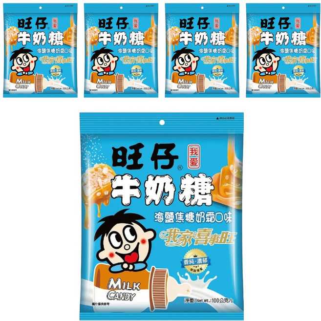 旺旺 旺仔牛奶糖 海鹽焦糖奶霜口味, 5包, 100g