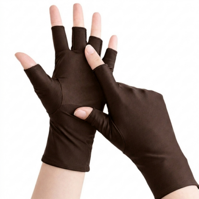 하루리빙 여성용 자외선 차단 손가락 장갑 양손 착용 세트, 브라운, 1세트