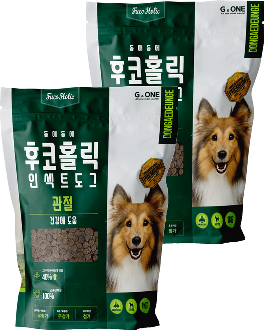 후코홀릭 인섹트 도그 프리미엄 기능성 사료, 뼈/관절강화, 1kg, 2개