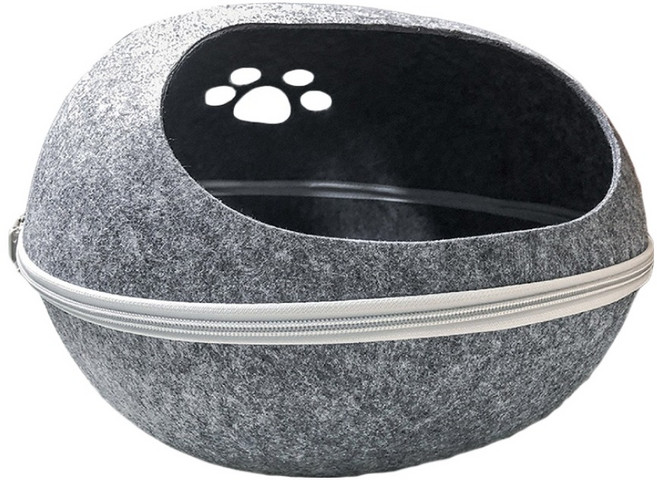 OUTSY 舒眠羊毛氈可拆式多用蛋形貓窩 590g, 灰色, 1個