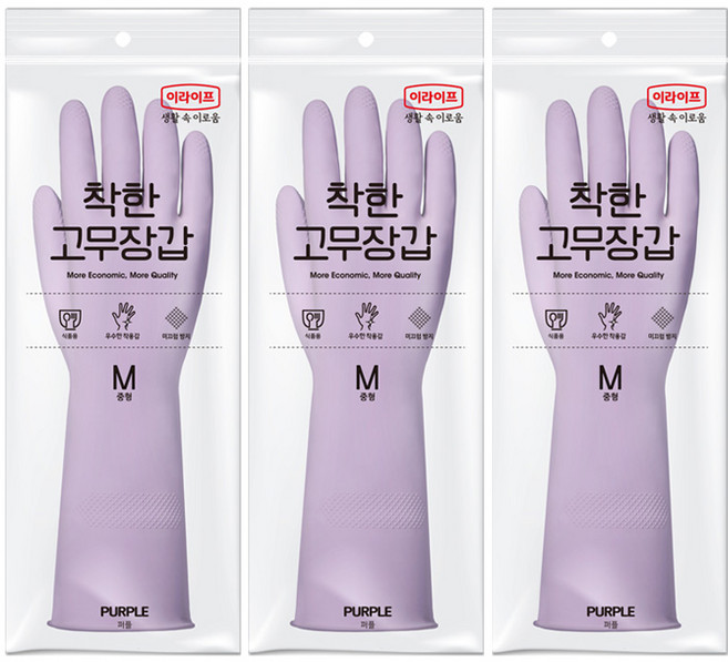 롯데이라이프 착한 고무장갑, 퍼플, 중(M), 3세트