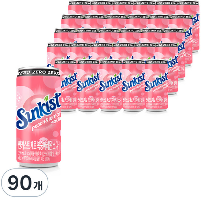 광동제약 썬키스트 제로 복숭아레몬 소다, 190ml, 90개
