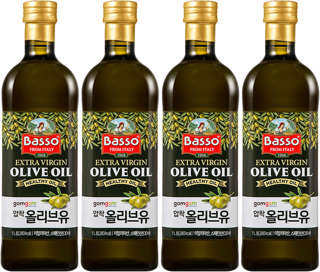 gomgom Basso 特級初榨橄欖油, 1L, 4個