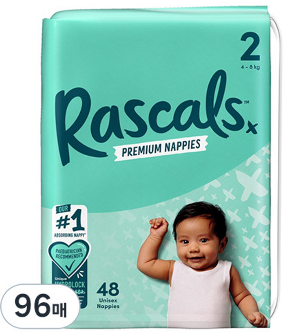 라스칼프렌즈 프리미엄 밴드형 기저귀, 96매, 2단계
