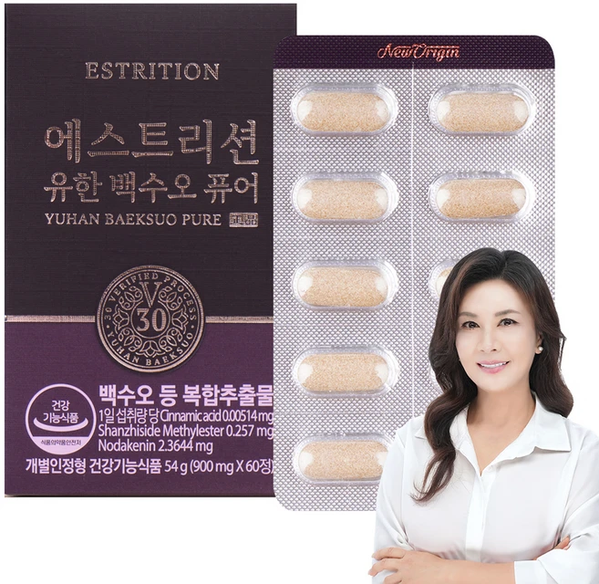 유한건강생활 에스트리션 유한 백수오 퓨어 60정, 1개, 54g - 쿠팡