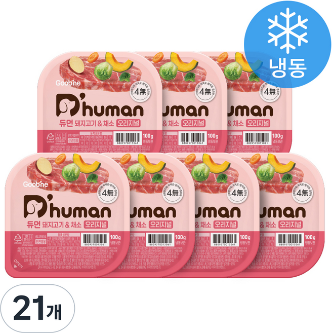 듀먼 전연령 강아지 채소 오리지널 화식사료 용기형 냉동, 100g, 21개, 돼지