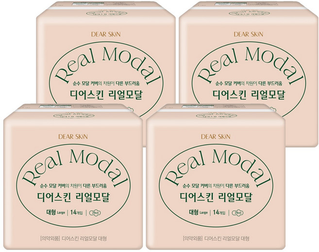 디어스킨 리얼모달 생리대 날개형, 대형, 14개입, 4개