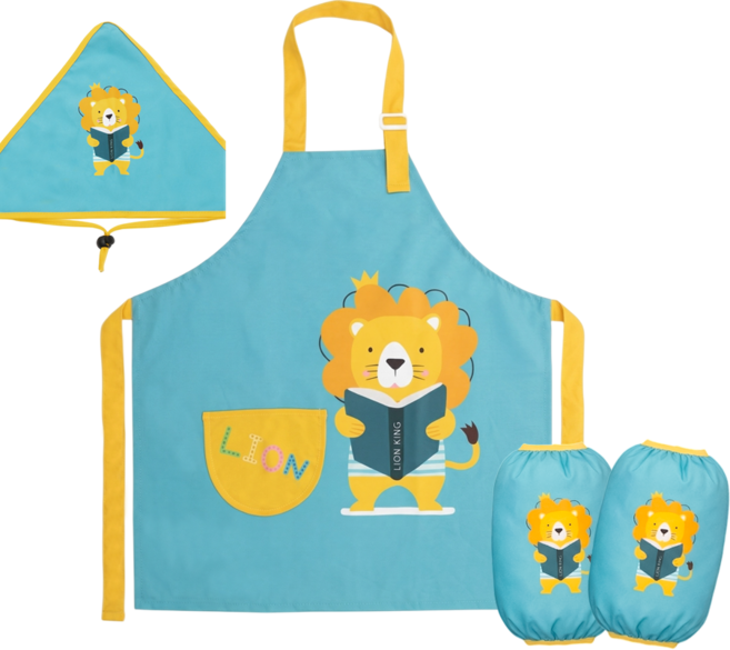 투코비 어린이 방수 앞치마 세트, 독서왕라이언