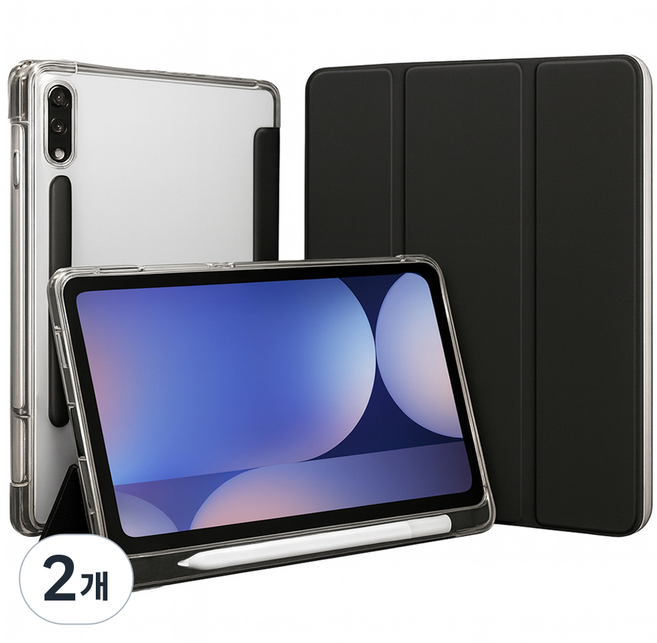 디지지 스마트펜슬 수납 투명 태블릿 케이스, 블랙, 2개