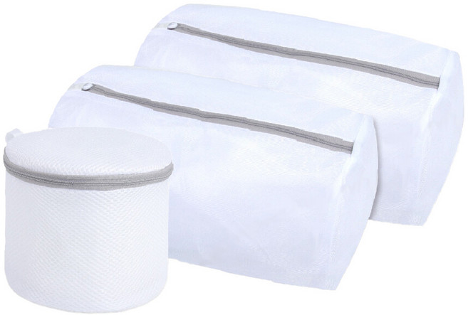 Axis 艾克思 實用防滑拉鍊筒形三明治內衣細密網洗衣袋3件組, 1套, 白色