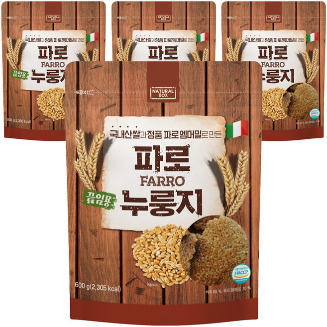 내추럴박스 파로 끓임용 누룽지 건강간식 국내산 백미, 4개, 600g