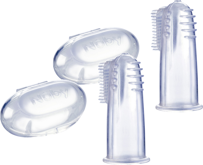 Nuby 矽膠指套牙刷 附盒, 透明色, 2組, 1組