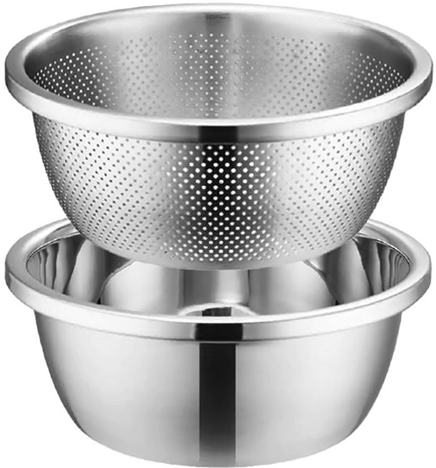 加厚加密孔瀝水籃/料理盆 6L, 銀色, 1組