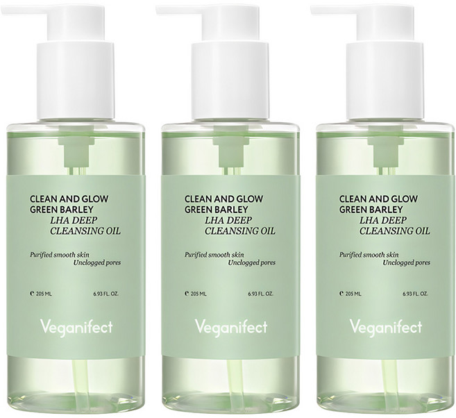 veganifect 潔淨光采青麥LHA深層卸妝油, 3個, 205ml