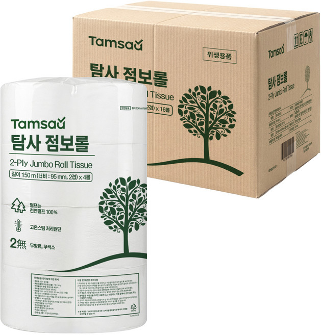 탐사 천연펄프 2겹 점보롤 150m, 1개, 16롤