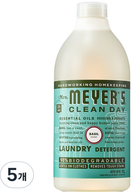 미세스마이어스클린데이 세탁세제 바질, 1L, 5개