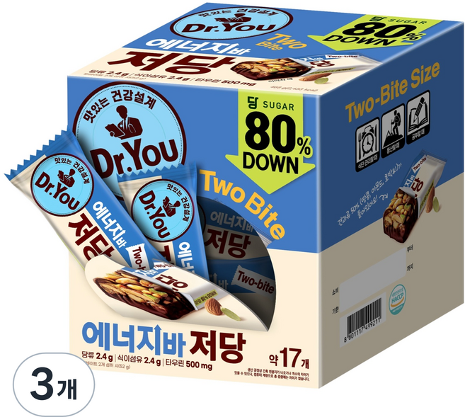닥터유 투바이트 에너지바 저당, 468g, 3개