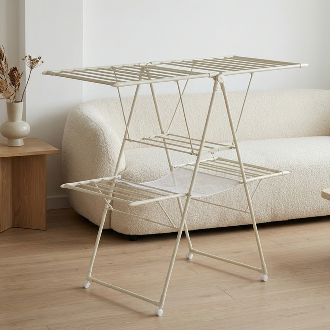 르엘 접이식 2단 특대형 빨래건조대 확장형, 아이보리