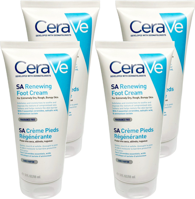 CeraVe 適樂膚 SA Renewing Foot Cream B3水楊酸煥膚修護美體霜, 88ml, 4條