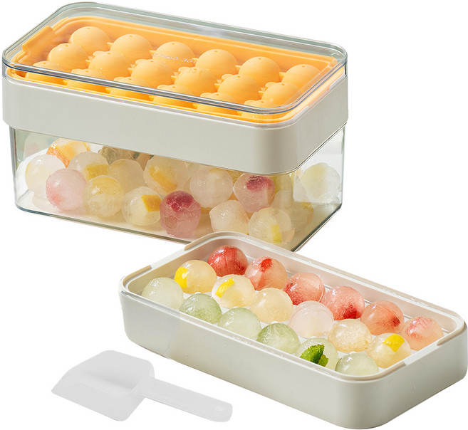 키볼리 아이스볼 트레이 18구 2p + 보관통 + 스쿱 세트, 파스텔 옐로우, 1세트