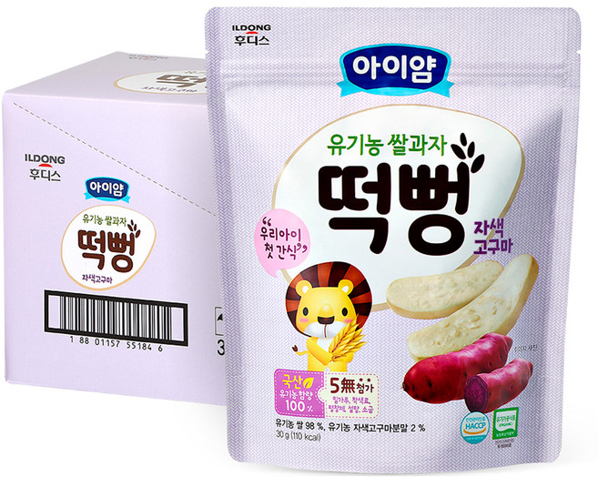 아이얌 유기농 쌀과자 떡뻥, 고구마맛, 30g, 6개