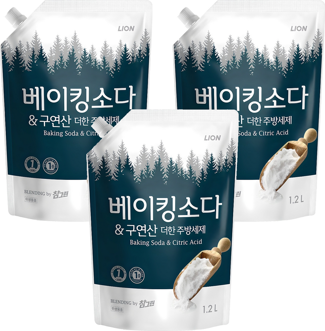 참그린 베이킹소다&구연산 더한 주방세제, 1.2L, 3개