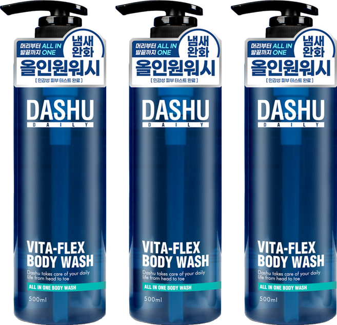 다슈 데일리 비타플렉스 남성용 올인원 바디워시, 500ml, 3개