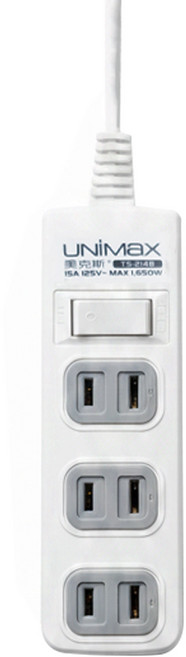 UNiMaX 美克斯 1切4座2P延長線 MA-12409, 2.7m, 藍色, 1個