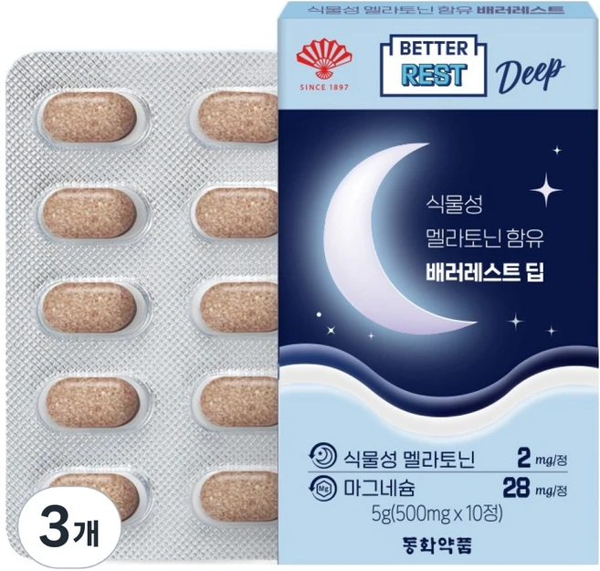 동화약품 흑하랑상추 식물성 멜라토닌 2mg 함유 배러레스트 딥, 10정, 3개 - 쿠팡