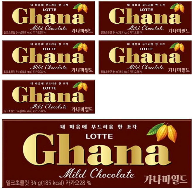 가나 마일드 밀크초콜릿, 34g, 6개