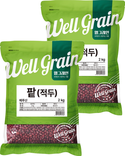두보식품 웰그레인 적두 팥, 2kg, 2개